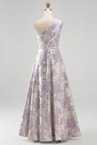 Robe formelle Jacquard Maxi à une épaule à lignes en A