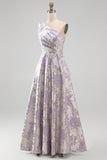 Robe formelle Jacquard Maxi à une épaule à lignes en A