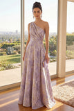 Robe Maxi fleurie Jacquard en ligne lilas poussiéreuse à une épaule froncée