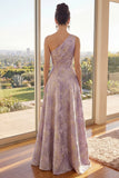 Robe Maxi fleurie Jacquard en ligne lilas poussiéreuse à une épaule froncée