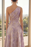 Robe Maxi fleurie Jacquard en ligne lilas poussiéreuse à une épaule froncée