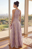 Rouge poussiéreuse lilas à trou de serrure Jacquard A Line Haute Low Floral Dress