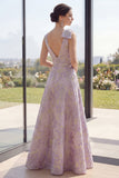 Petite robe Maxi fleurie à col en V à col en V A Lilas poussiéreux Jacquard avec fente