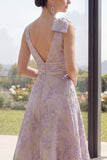 Petite robe Maxi fleurie à col en V à col en V A Lilas poussiéreux Jacquard avec fente