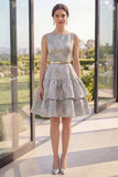 Robe fleurie midi Jacquard midi à décolleté A Bleu poussiéreux A Line avec ceinture