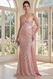 Robe mahaire corset sans anneaux Blush Sirène à sequins avec nœud