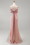 Robe mahaire corset sans anneaux Blush Sirène à sequins avec nœud