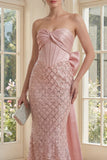 Robe mahaire corset sans anneaux Blush Sirène à sequins avec nœud