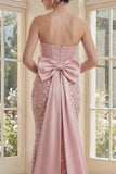 Robe mahaire corset sans anneaux Blush Sirène à sequins avec nœud