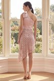 Robe midi à paillettes à paillettes sur une épaule