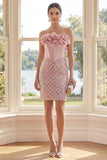 Mini robe bodycon corset scintillante sans bretelles avec fleur 3D