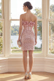 Mini robe bodycon corset scintillante sans bretelles avec fleur 3D