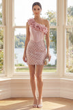 Mini robe bodycon à une épaule à une épaule avec une fleur 3D