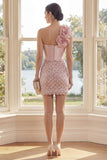 Mini robe bodycon à une épaule à une épaule avec une fleur 3D
