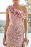 Mini robe bodycon à une épaule à une épaule avec une fleur 3D