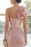 Mini robe bodycon à une épaule à une épaule avec une fleur 3D