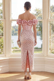 Robe Maxi bodycon corset à épaules décalées avec fleurs 3D