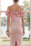 Robe Maxi bodycon corset à épaules décalées avec fleurs 3D
