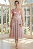 Robe Midi à une épaule étincelante à une épaule froncée