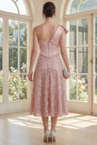 Robe Midi à une épaule étincelante à une épaule froncée