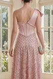 Robe Midi à une épaule étincelante à une épaule froncée