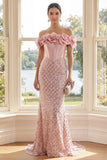 Robe Maxi corset sirène, paillettes à fard à joues décalés, avec fleurs 3D