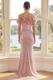 Robe Maxi corset sirène, paillettes à fard à joues décalés, avec fleurs 3D