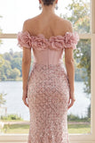 Robe Maxi corset sirène, paillettes à fard à joues décalés, avec fleurs 3D