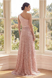 Robe Maxi à paillettes à roues à une épaule à blush
