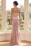 Robe Maxi scintillante sans bretelles en rouge à paillettes avec ceinture