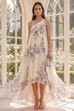 Robe fleurie de plage abricot à une épaule A Line High Low