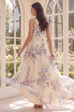 Robe fleurie de plage abricot à une épaule A Line High Low