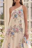 Robe fleurie de plage abricot à une épaule A Line High Low