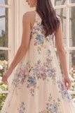 Robe fleurie de plage abricot à une épaule A Line High Low