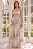 Robe Maxi à fleurs à la taille basque à l’abricot A Line avec volants
