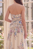 Robe Maxi à fleurs à la taille basque à l’abricot A Line avec volants