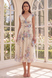 Robe midi de plage à décolleté en V abricot froncé à col en V