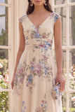 Robe midi de plage à décolleté en V abricot froncé à col en V