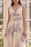 Robe midi de plage à décolleté en V abricot froncé à col en V