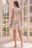 Robe mini florale de plage A Line à col bateau abricot
