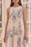 Robe mini florale de plage A Line à col bateau abricot