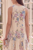 Robe mini florale de plage A Line à col bateau abricot
