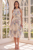 Robe midi de plage à volants à cheveux nus à fleurs, abricot A Line