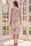 Robe midi de plage à volants à cheveux nus à fleurs, abricot A Line