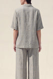 Costumes femmes à manches courtes gris à revers cranté en deux pièces
