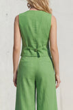 Costumes Midi féminins verts à col en V à simple poitrine slim