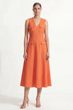 Robe de travail orange à col en V à col en V en satin
