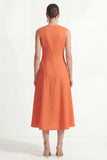 Robe de travail orange à col en V à col en V en satin