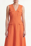 Robe de travail orange à col en V à col en V en satin