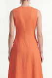 Robe de travail orange à col en V à col en V en satin